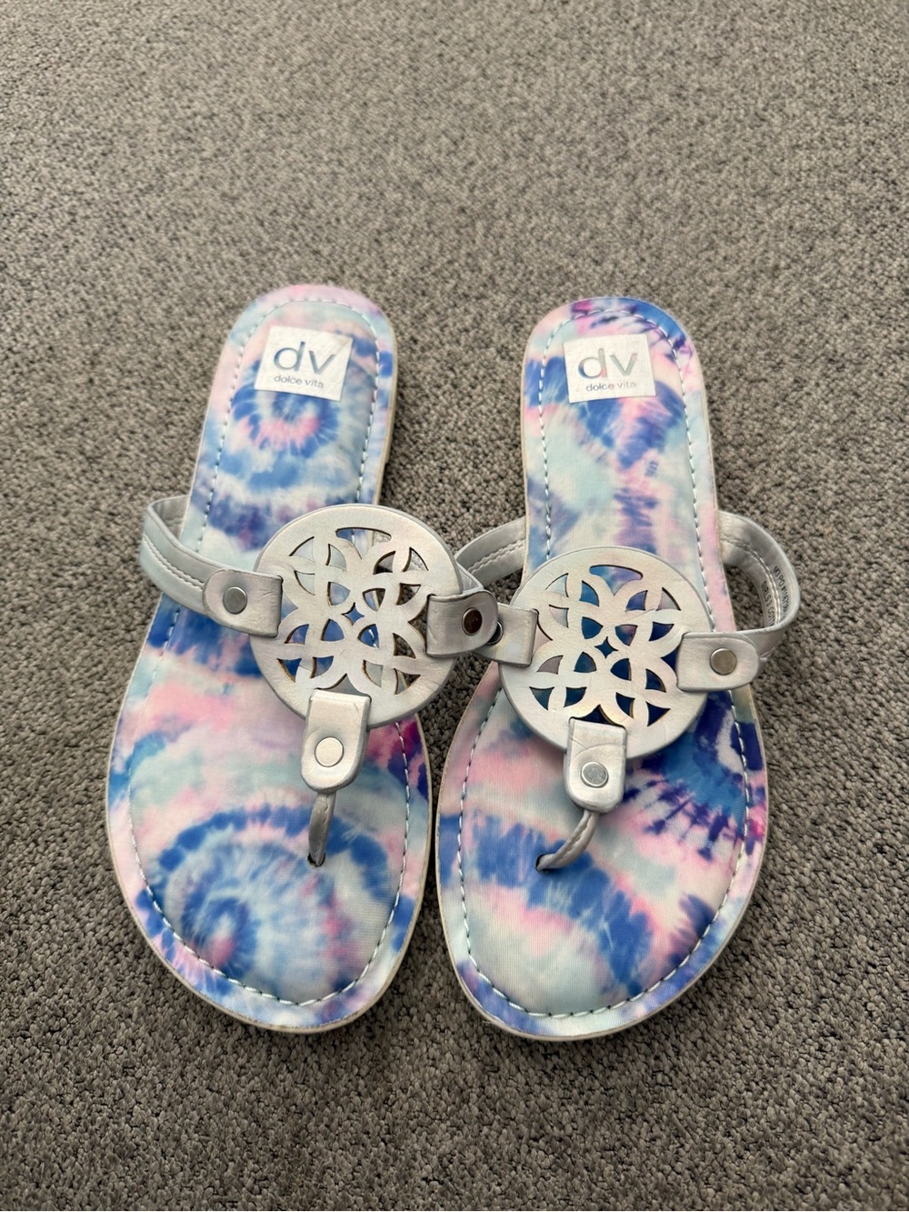 Dolce Vita Pastel Tie-Dye Slide Sandals in Blue & Pink
